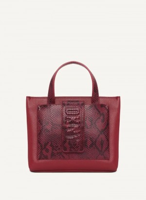 Red Women's DKNY Uptown Exotic Leather Small Tote Bags | Australia-D0823