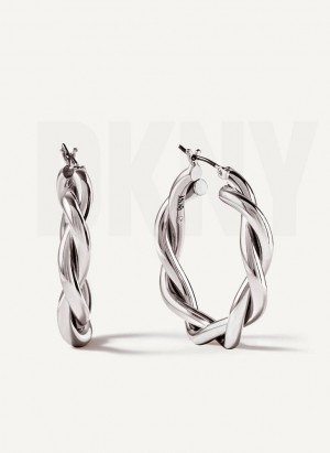 Silver Women's DKNY Chunky Twist Hoop Earrings | Australia-D1632