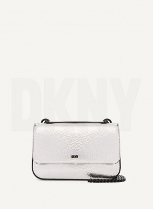 Silver Women's DKNY Metallic Sina Flap Shoulder Bags | Australia-D0505