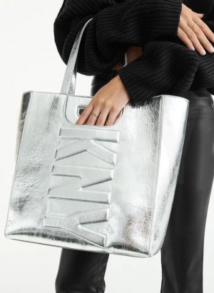 Silver Women's DKNY Metro Leather Editorial Tote Bags | Australia-D0861