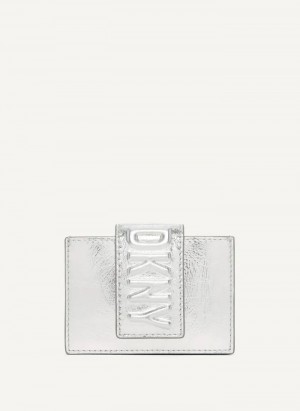 Silver Women's DKNY Uptown Leather Card Case Wallets | Australia-D0255