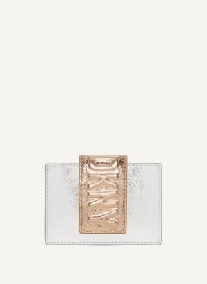 Silver / Gold Men's DKNY Uptown Leather Card Case Wallets | Australia-D1558