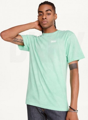 Turquoise Men's DKNY Cold Pigment Dyed T Shirts | Australia-D0786