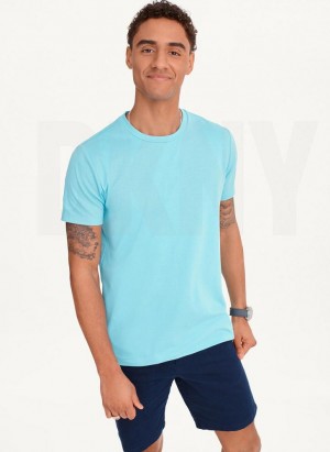 Turquoise Men's DKNY Cotton Poly Pique T Shirts | Australia-D0875