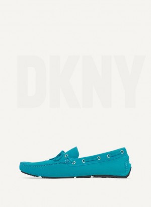 Turquoise Men's DKNY Suede Driver Moccasin Sneakers | Australia-D1891