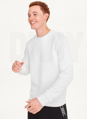 White Men's DKNY Allover Quilted Logo Crew Sweatshirts | Australia-D1707