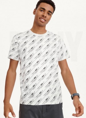 White Men's DKNY Allover Stripe Logo T Shirts | Australia-D1343
