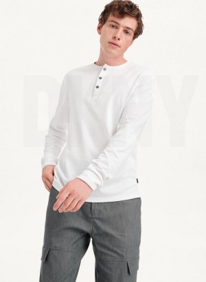 White Men's DKNY Baselayer Henley Sweatshirts | Australia-D0868