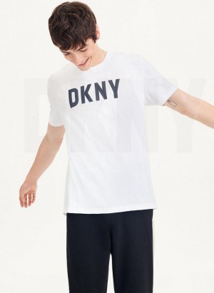 White Men's DKNY Clean Front Logo T Shirts | Australia-D1448