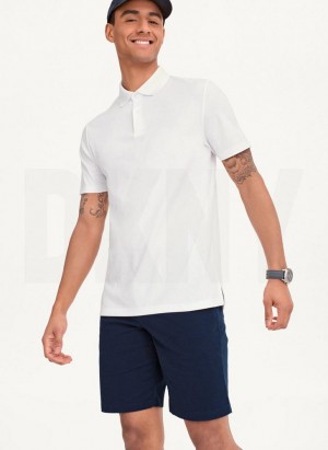 White Men's DKNY Core Pima Cotton Pique Polo Shirts | Australia-D0841