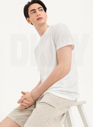 White Men's DKNY Cotton Poly Pique T Shirts | Australia-D0799