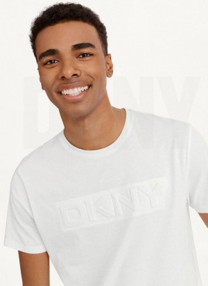 White Men's DKNY Debossed Logo T Shirts | Australia-D0163