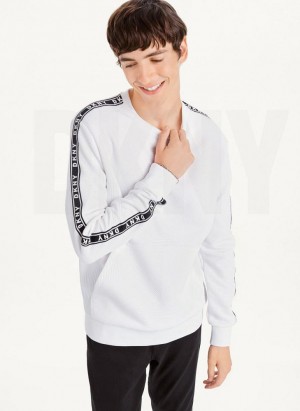 White Men's DKNY Directional Quilting Crewneck Sweatshirts | Australia-D0774