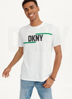 White Men's DKNY Irregular Lines T Shirts | Australia-D1572