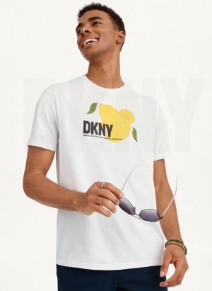 White Men's DKNY Lemon T Shirts | Australia-D0569