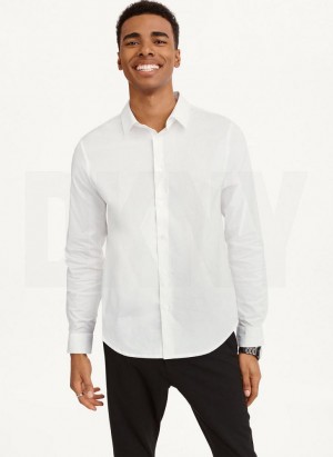 White Men's DKNY Long Sleeve Button Down Shirts | Australia-D1158