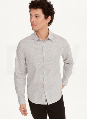 White Men's DKNY Long Sleeve Interlocking Logo Shirts | Australia-D0647