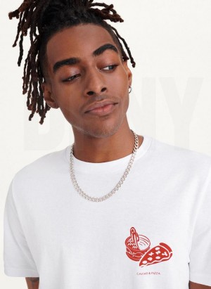 White Men's DKNY Pizza And Caviar T Shirts | Australia-D1462