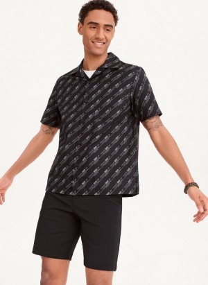 White Men's DKNY Short Sleeve Camp Allover Stripe Logo Shirts | Australia-D0457