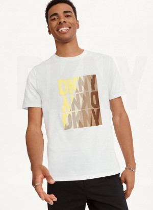 White Men's DKNY Spotlight Logo T Shirts | Australia-D1402