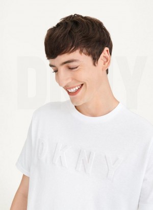 White Men's DKNY Stamped Logo T Shirts | Australia-D1124