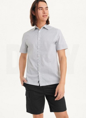 White Men's DKNY Textured Diamond Shirts | Australia-D0762