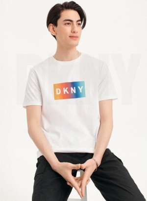 White Men's DKNY Tropical Ombre T Shirts | Australia-D1912