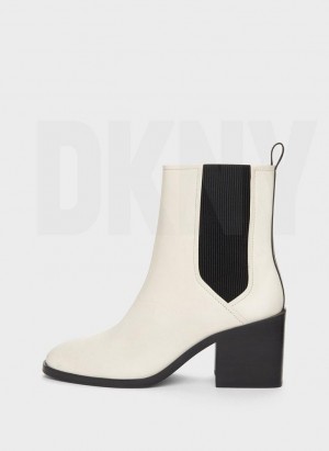 White Women's DKNY Block Heel Chelsea Boots | Australia-D0736