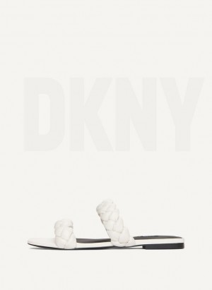 White Women's DKNY Braided Double Strap Slides | Australia-D1934