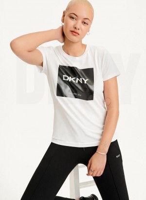 White Women's DKNY Coated Box Logo T Shirts | Australia-D0432