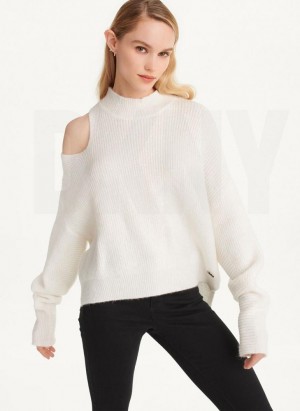 White Women's DKNY Cold Shoulder Sweaters | Australia-D1663