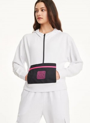 White Women's DKNY Cotton French Terrywith Bag Kangaroo Pocket Hoodies | Australia-D0165