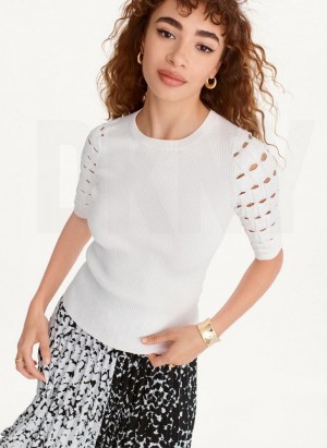 White Women's DKNY Cut Out Sleeve Sweaters | Australia-D1669