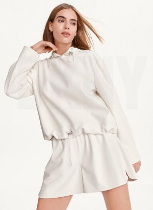 White Women's DKNY Faux Leather Hoodies | Australia-D1220