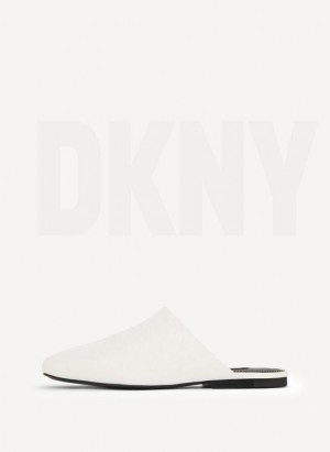 White Women's DKNY Flat Slides | Australia-D1761
