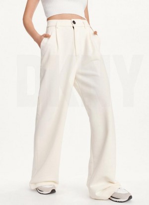 White Women's DKNY French Terry Wide Leg Pants | Australia-D1656