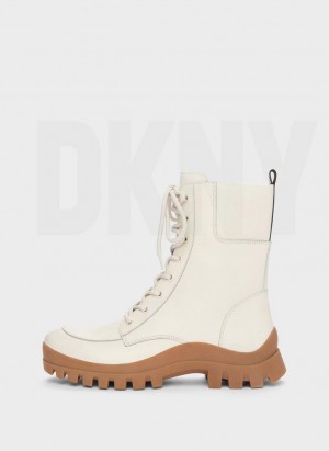 White Women's DKNY Lug Sole Combat Boots | Australia-D1604