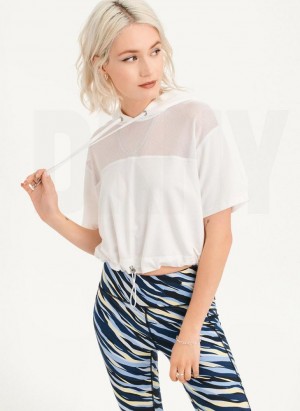White Women's DKNY Mesh Blocked Short Sleeve Hoodies | Australia-D0117