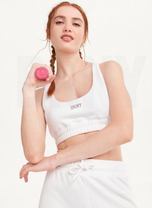 White Women's DKNY Metallic Logo Bralette Tank Tops | Australia-D1242