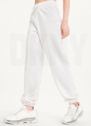 White Women's DKNY Metallic Logo Joggers | Australia-D0753