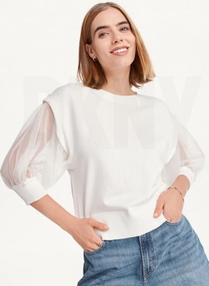 White Women's DKNY Mixed Media Sweaters | Australia-D0724