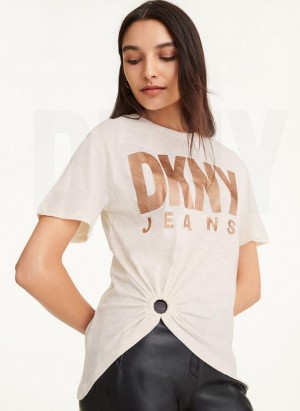 White Women's DKNY O-Ring Logo T Shirts | Australia-D1067