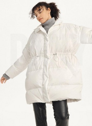 White Women's DKNY Oversized Puffer With Zip Sleeves Coats | Australia-D1255