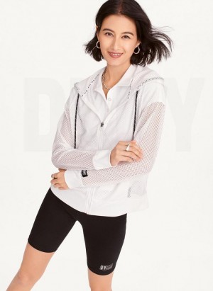 White Women's DKNY Ozone Mesh Relaxed Full Zip Jackets | Australia-D1457