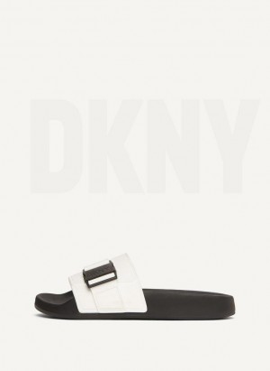 White Women's DKNY Pool Slides | Australia-D1581