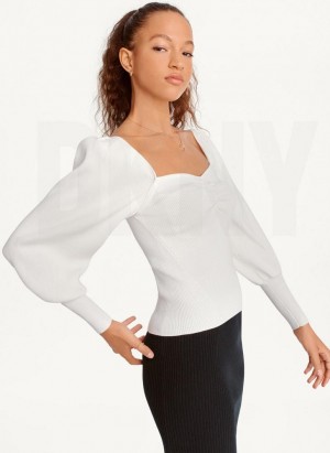 White Women's DKNY Puff-Sleeve Sweatheart Sweaters | Australia-D0963