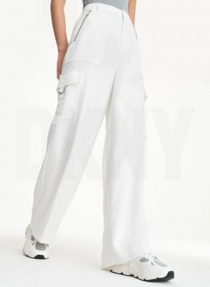 White Women's DKNY Satin Cargo Pants | Australia-D0592