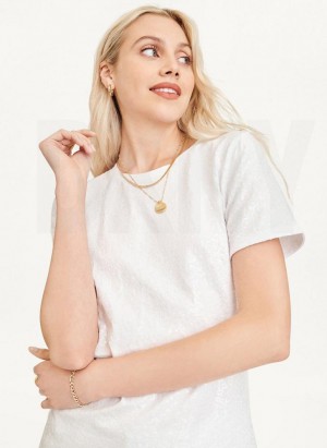 White Women's DKNY Sequined T Shirts | Australia-D1038