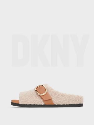 White Women's DKNY Sherpa Slipper Slides | Australia-D0288