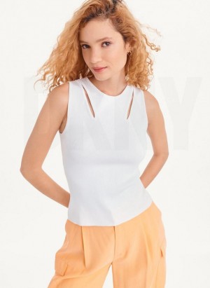 White Women's DKNY Shoulder Cut Out Sweater Tank Tops | Australia-D1832